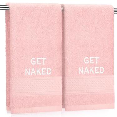 Imagem de Tingjoo 2 peças de toalhas de mão Get Naked 100% algodão bordado banheiro toalha rosa presentes decorativos modernos de inauguração de casa, decoração de banheiro engraçada 73 x 33 centímetros