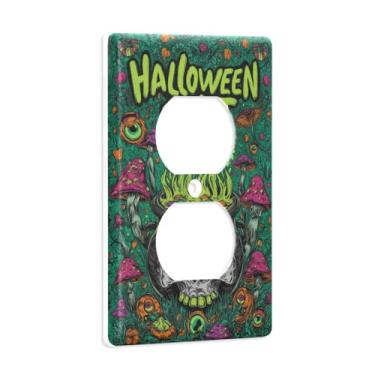 Imagem de Blueangle Placa de parede frente e verso para festa de Halloween, tamanho padrão, placas de cobertura de tomada elétrica de 1 gangue para decoração de quarto de escritório em casa, 4,53 x 2,76