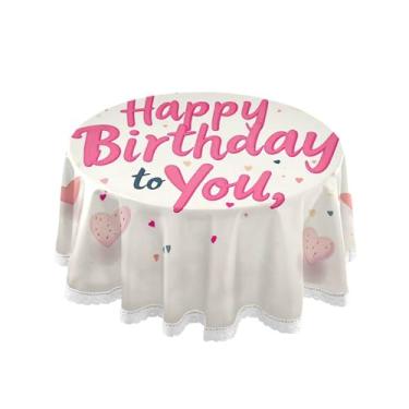 Imagem de SEHANY Toalha de mesa redonda para festa de feliz aniversário de 152 cm, tecido lavável sem rugas, toalha de mesa redonda com decoração de renda para decoração de aniversário de restaurante