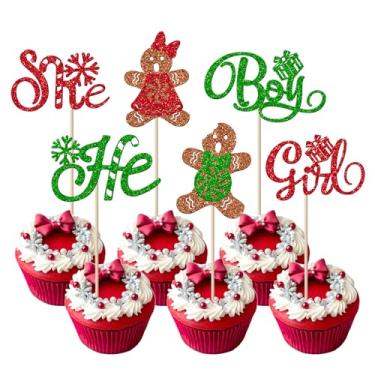 Imagem de Pacote com 24 opções de cupcake natalino para meninos ou meninas, para meninos ou meninas, decoração de bolo de homem de gengibre, para tema de Natal, chá de bebê, revelação de gênero, suprimentos de