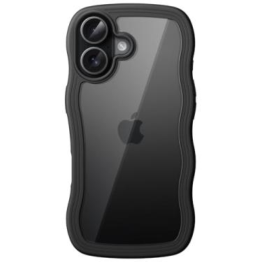 Imagem de JETech Capa Ondulada para iPhone 17 6,3 Polegadas, Case com Moldura Ondulada Fofa e Formato Encaracolado para Mulheres e Meninas, Parte Traseira Claro de PC Rígido (Preto)