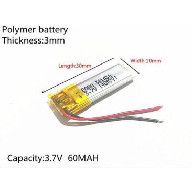 Imagem de Bateria 60 Mah 3,7v Com 2 Fios 3mm X 10mm X 30mm - GENERICA