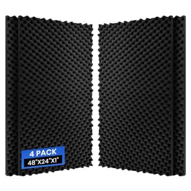Imagem de Pacote com 4 painéis de espuma acústica, 121 cm x 61 cm x 2,5 cm de espuma à prova de som, caixa de ovos, painéis de parede à prova de som, cancelamento de ruído de alta densidade para estúdio