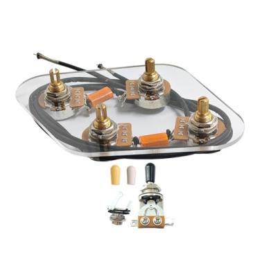 Imagem de MERIGLARE de fiação pré-cabeado 2T2V com placa de atualização, chave seletora profissional de 3 posições e potenciômetros de 500K para guitarra elétrica