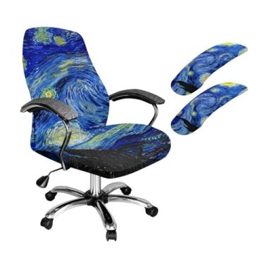 Imagem de Talayituse Capa para cadeira de escritório e computador com estampa de noite estrelada com capas de apoio de braço, universal, lavável, giratória, para cadeira, antipoeira, protetor de assento para