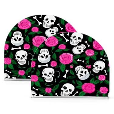 Imagem de Wassud Caveiras Ossos e Rosas Porta-guardanapos de acrílico, dispensador de guardanapos de papel moderno em forma de U para mesa, cozinha, sala de jantar, bancada 2 peças (comporta 50-60 guardanapos)