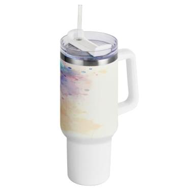 Imagem de Kigai Copo de balão colorido de 1,134 g com tampa e canudo, copo isolado de aço inoxidável durável à prova de vazamento com alça, garrafas de água à prova de derramamento para viagens