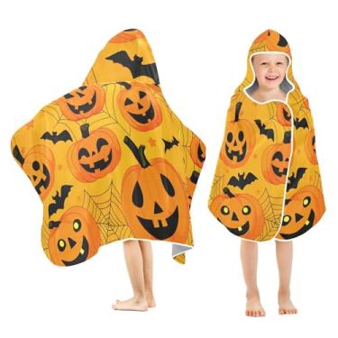 Imagem de Burbuja Toalha de banho com capuz Happy Halloween Pumpkins para crianças, toalha de praia de pelúcia macia absorvente para meninas e meninos 3-10 anos, 61 x 127 cm