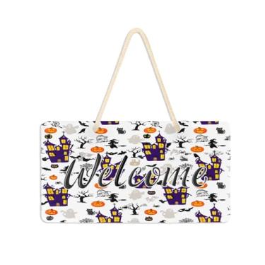 Imagem de Burbuja Placa de boas-vindas de casas assombradas para porta da frente, placa de boas-vindas de PVC para decoração de férias de casa de fazenda, 15 x 28 cm