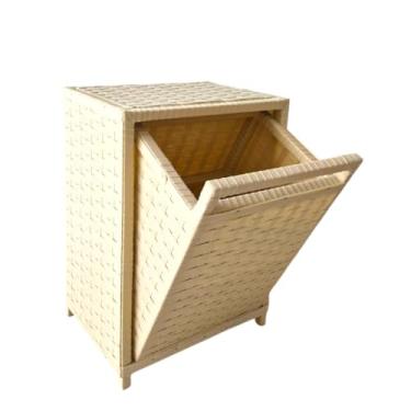 Imagem de Cesto de Roupa Basculante Organizador, Estrutura de Madeira, Acabamento em Fibra Sintética Colorida (PALHA)