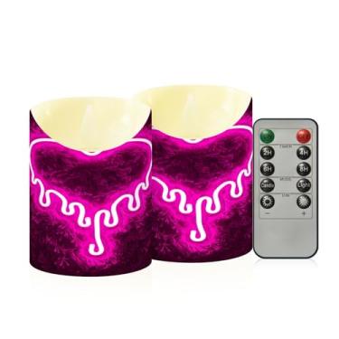 Imagem de Wassud Pacote com 2 velas neon rosa coração sem chama com controle remoto, velas realistas cintilantes com temporizador, velas decorativas para Natal, casamento, festa, decoração de casa pequena