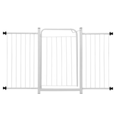 Imagem de Portão Para Cachorro Cercado Pet Criança Bebê Grade Proteção Portas Parede Segurança Vários Tamanhos (Branco, Portão com 2 ext. de 30cm e 1 de 05cm)