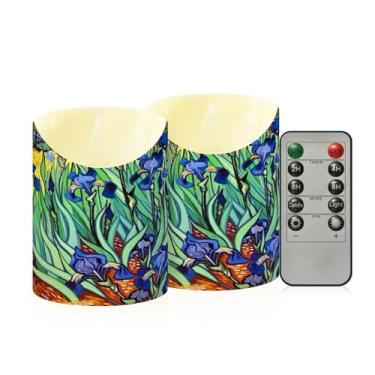 Imagem de Wassud Pacote com 2 velas sem chama com pintura de íris com controle remoto, velas realistas cintilantes com temporizador, velas decorativas para Natal, casamento, festa, decoração de casa pequena