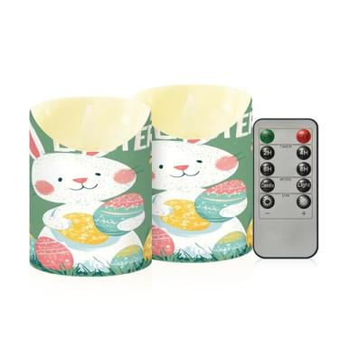 Imagem de Wassud Pacote com 2 velas coloridas de coelho branco sem chama com controle remoto, velas realistas cintilantes com temporizador, velas decorativas para Natal, casamento, festa, decoração de casa