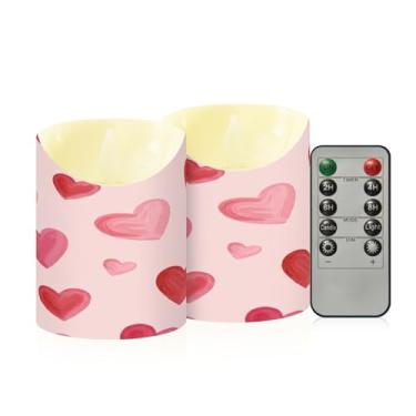 Imagem de Wassud Pacote com 2 velas fofas de coração sem chama com controle remoto, velas realistas cintilantes com temporizador, velas decorativas para Natal, casamento, festa, decoração de casa pequena