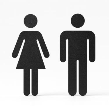 Imagem de Placa Sinalizadora, Identificador de Banheiro Masculino e Feminino 14cm, Acompanha Adesivo 3M, Placa Porta WC, Sinalizador Toalete, Bathroom, Indoor or Outdoor, Externo e Interno (Preto)