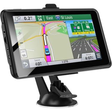 Imagem de Navegador GPS para carro, caminhão, sistema de navegação com tela sensível ao toque HD, mapas da América do Norte/Sul, atualizações vitalícias gratuitas, aviso de velocidade e luz vermelha, orientação