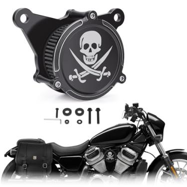 Imagem de Bravema Filtro de ar estilo caveira CNC filtro de ar para Harley Sportster Nightster RH 975 RH975S Special 2022-2024 acessórios de substituição de entrada de ar de motocicleta (preto B)