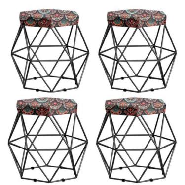 Imagem de Kit 4 Puffs Vanessa  decorativos aramado Preto - Assento Mandala - GAT