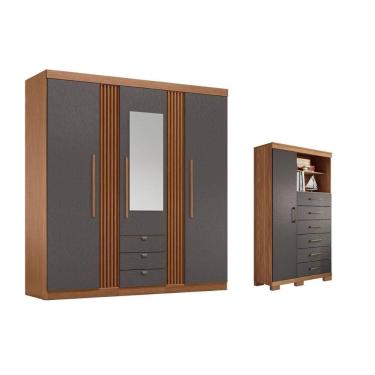 Imagem de Guarda Roupa +1Cômoda QC245 Jatobá/Grafite - Santos Andirá