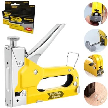 Imagem de Grampeador Manual Profissional Tapeceiro Madeira Pressão + 2000 Grampos 14mm