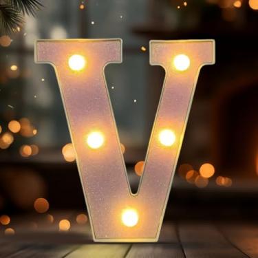 Imagem de Letreiro de LED com letra V, sinal iluminado do alfabeto para decoração de casa, decorações de festa de casamento de aniversário - rosa V