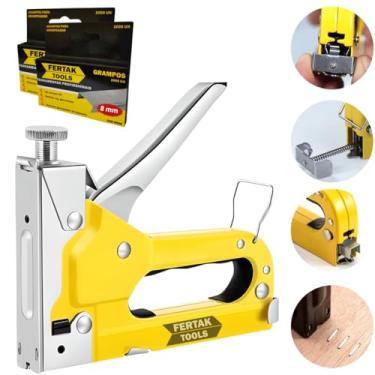 Imagem de Grampeador Manual Profissional Tapeceiro Madeira Pressão + 2000 Grampos 8mm