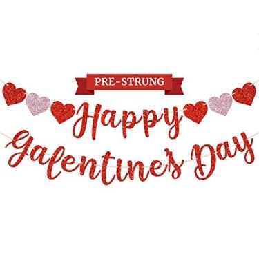 Imagem de Banner pré-amarrado Happy Galentine's Day - SEM DIY - corações brilhantes vermelhos e rosa, guirlanda de Dia de Galentine - Banner pré-amarrado em fios de 1,8 m - Decorações e decoração do Dia dos