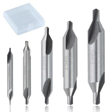 Imagem de Conjunto de brocas centrais de 5 peças, kit de brocas centrais de ângulo de 60 graus, 1/2/3/4/5 mm, ferramentas escareadoras angulares, conjunto de ferramentas de fresa escareadora