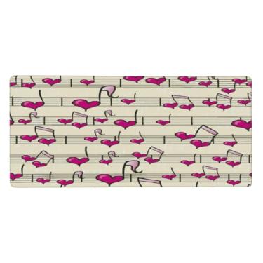 Imagem de Tapete de rato com música de coração grande à prova d'água para computador estendido tapete protetor de mesa tapete de base de borracha antiderrapante para escritório, computador, teclado, laptop e