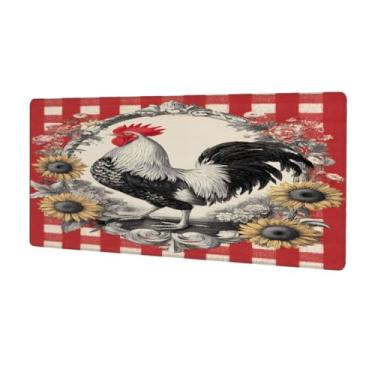 Imagem de Tapete de mouse grande com galo de flores vermelhas à prova d'água para computador estendido tapete protetor de mesa antiderrapante base de borracha para escritório, computador, teclado, laptop e mesa