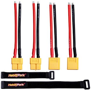 Imagem de Hobbypark XT60 Plugs Connectors Male & Famale with 14AWG 14 Gauge Silicone w/Battery Straps RC Lipo Battery Cable for RC Cars Quadcopters Airplanes Boats(4PCS)