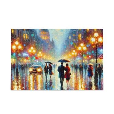 Imagem de 500 peças City Street Night Painting Puzzle Material de madeira e papel, jogos de quebra-cabeça para adultos