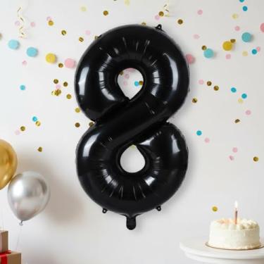 Imagem de 1 balão preto com números de 81 cm, balões grandes de alumínio para decorações de festa de aniversário, adereço para fotos de aniversário, decoração de quarto interno