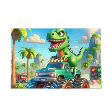 Imagem de Quebra-cabeça de dinossauro, caminhão, 500 peças, presente faça você mesmo, com bolsa de armazenamento de malha, atividade familiar divertida