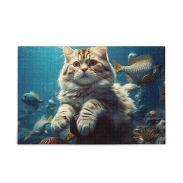Imagem de 500 Piece Swimming Cat Puzzles Wood and Paper Material, Funny Puzzles for Adults