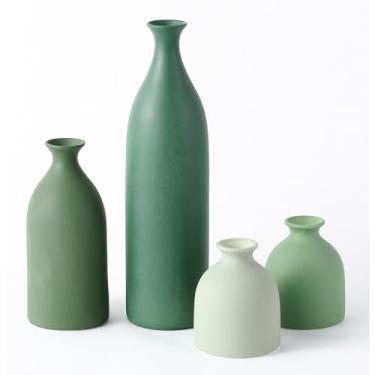 Imagem de Dandat Conjunto de 4 vasos de cerâmica, vasos de cerâmica decorativos modernos, decoração de mesa de cerâmica rústica para buquê, grama pampa, flores frescas secas, sala de estar, cozinha, quarto