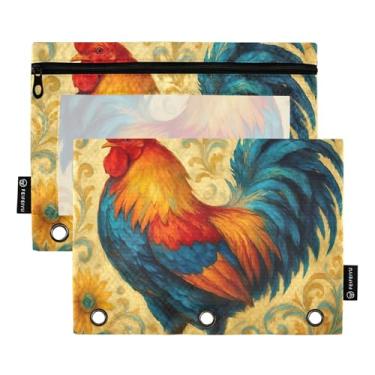 Imagem de GAIGEO Pasta de lápis com 3 anéis, bolsa de lápis vintage com zíper para casa de fazenda, fichários escolares engraçados, bolsos transparentes, armazenamento de 25 x 18 cm, 2 pacotes