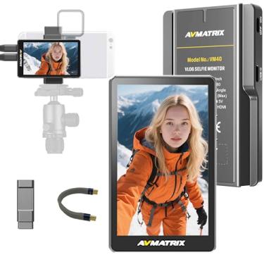 Imagem de AVMATRIX Monitor de selfie VM40 Vlog, monitor magnético de vlog de telefone com tela de 4,9 polegadas, 1080p FHD, monitor de câmera traseira para Vlog Live Stream TikTok, compatível com iPhone e