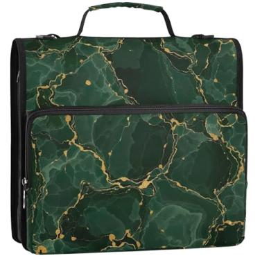 Imagem de Fichários grandes de 3,8 cm com 3 anéis de mármore verde com zíper organizador de pasta de armazenamento com alça para fichário com alça para escola, 34,5 x 31,5 x 9 cm