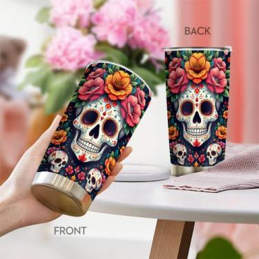 Imagem de Caneca de café Tumbler Oasisdream 600 ml com estampa de caveira