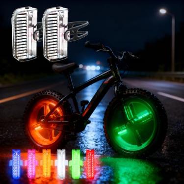 Imagem de HANZE Luzes de roda de bicicleta recarregáveis, luzes LED de raio de bicicleta 7 cores com 12 modos de piscar, sensor de movimento liga/desliga automático, acessórios de equitação noturna à prova