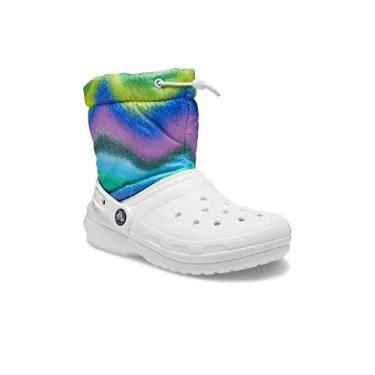 Imagem de Crocs Botas de inverno unissex forradas clássicas Neo Puff Fuzzy para neve, Branco/Multi Spray Dye, 1 Little Kid