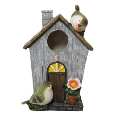 Imagem de Fenteer Casinha de pássaros para, decorativa e fácil de instalar, feita de resina, ideal para decorar árvores, quintais e jardins.