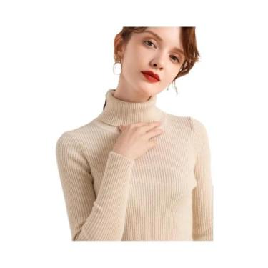 Imagem de Suéter Feminino De Gola Alta Em Cashmere Macio, Pulôver Básico De Tric