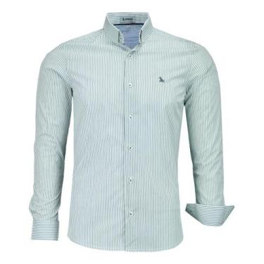 Imagem de Camisa Listrada Social Slim Masculina Amil Manga Longa 1821, Militar, 