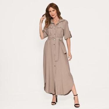 Imagem de Vestido Chemise  Bisô Alfaiataria Bolsos Cinza-Feminino