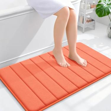 Imagem de OLANLY Tapete de banho listrado de espuma viscoelástica 91 x 61 cm, tapetes de banheiro absorventes super macios, secagem rápida, tapetes de chuveiro laváveis na máquina, tapete de banho, acessórios
