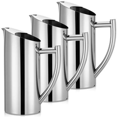 Imagem de Yiyiring Pacote com 3 jarras de aço inoxidável com protetor de gelo, chaleira polida moderna de 935 g com alça de metal, jarro gelado/quente para chá, café, suco, cerveja