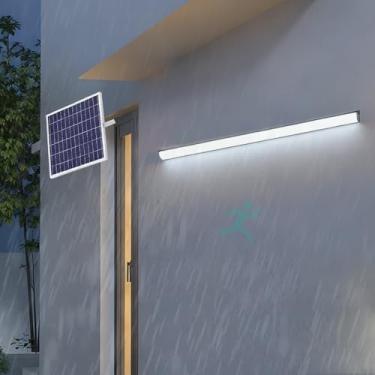 Imagem de Luzes de parede solares LED para ambientes externos IP65 à prova d'água com sensor de movimento arandelas de tira longa de alumínio moderno luz de segurança externa para jardim de porta da frente (luz